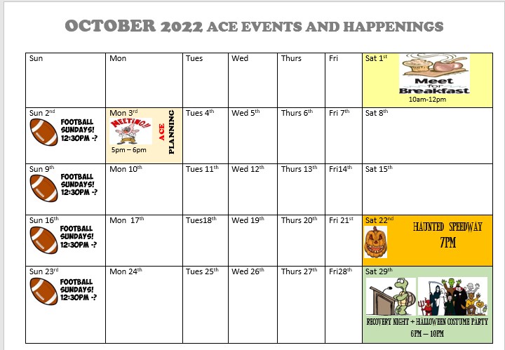 ACE (Alano Club Entertainment) Events Calendar